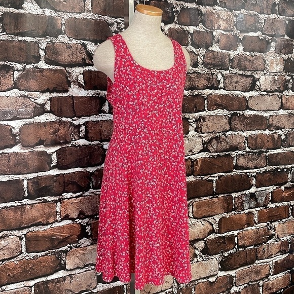 Old Navy Dress Women's L Large Red Floral Sleeveless Square Neck A-Line Midi - Picture 8 of 16